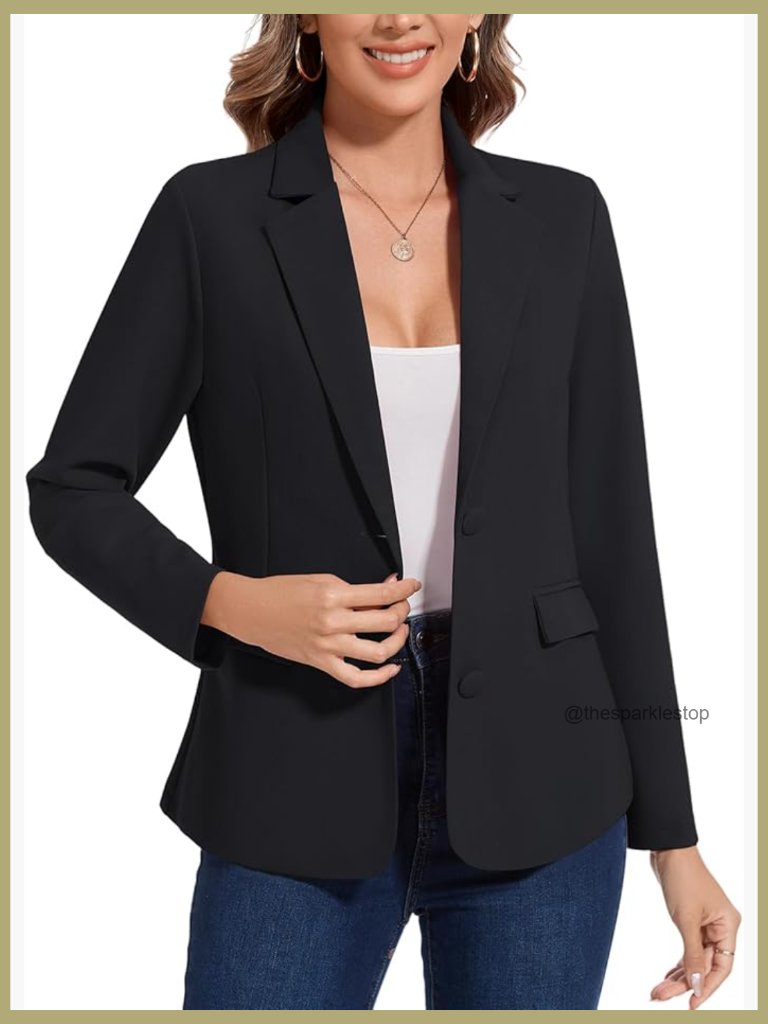 Long Sleeve Button Front Blazer Notch Lapel With Pocket